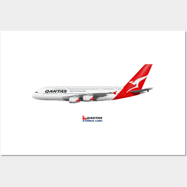 Illustration of Qantas Airways Airbus A380 Wall Art by SteveHClark